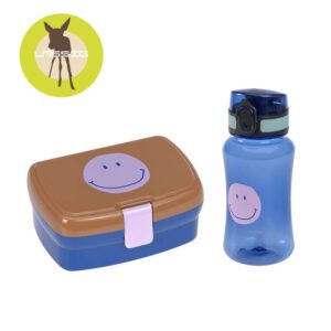 ZESTAW LUNCHBOX + TRITANOWA BUTELKA - BIDON 460 ML LITTLE GANG SMILE CARAMEL/BLUE
